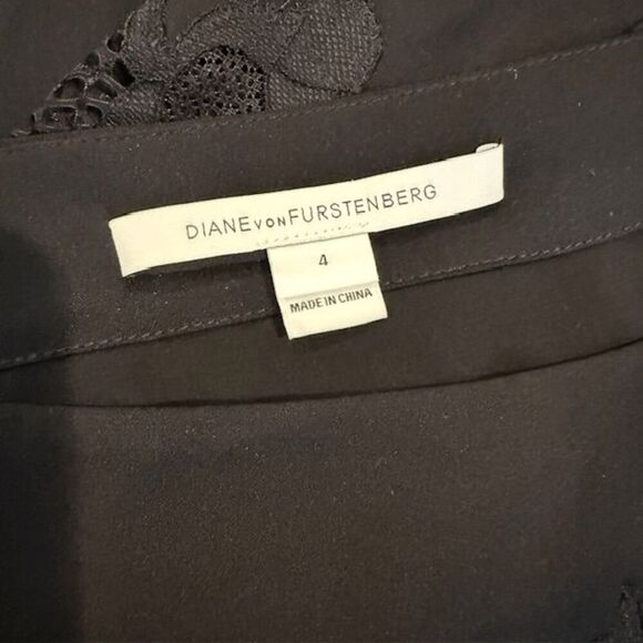 Diane Von Furstenberg Silk Ernestina Dress Black Shift -No Belt Lace Trim Size 4 - Picture 6 of 13